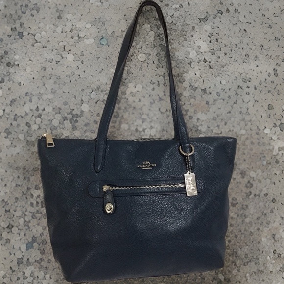 COACH TAYLOR TOTE Shoulder Bag Pebble Leather Aqua Teal Blue EUC - Picture 1 of 16